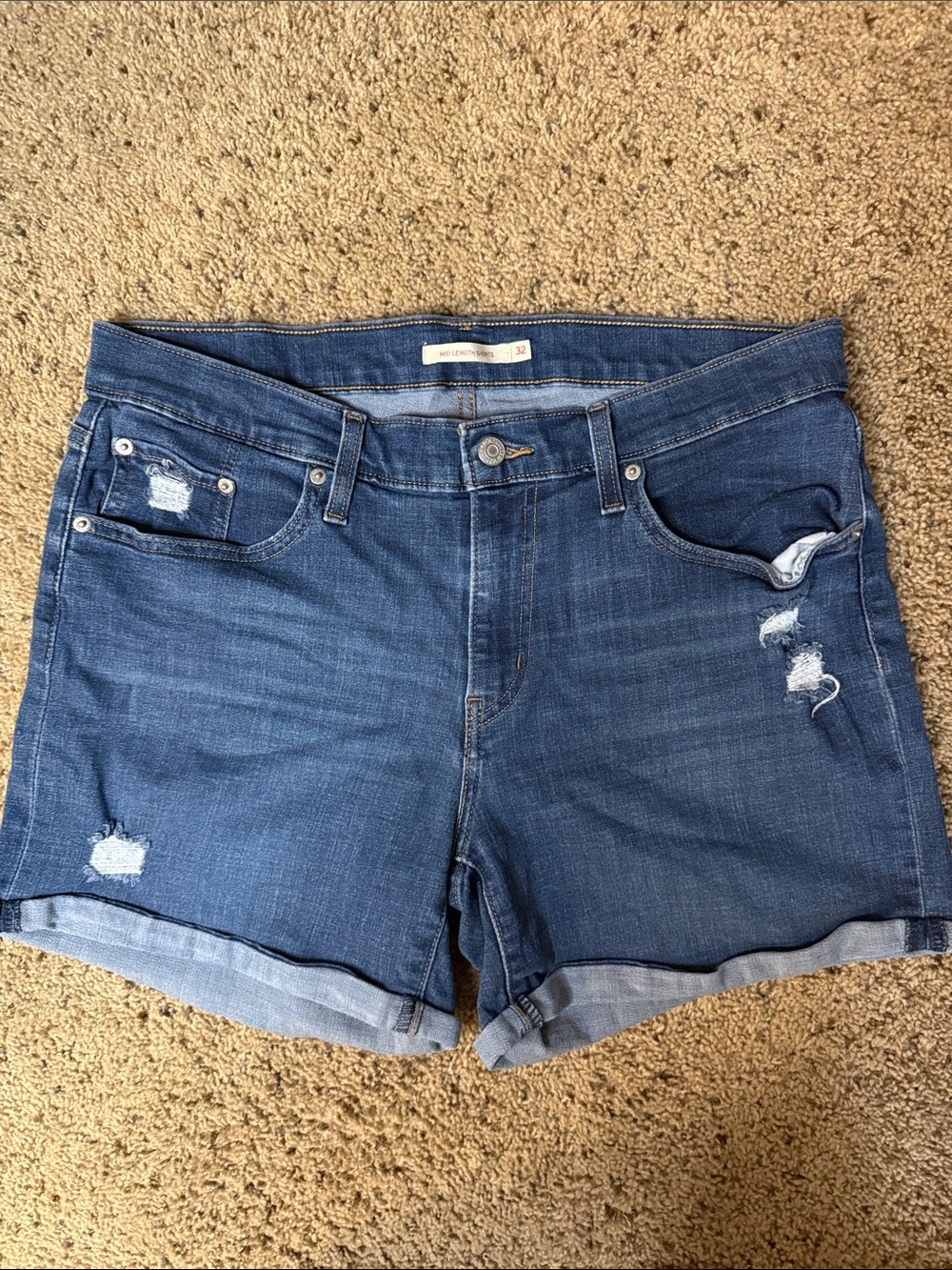 Levi's Indigo Distressed Roll-Hem Jean Shorts